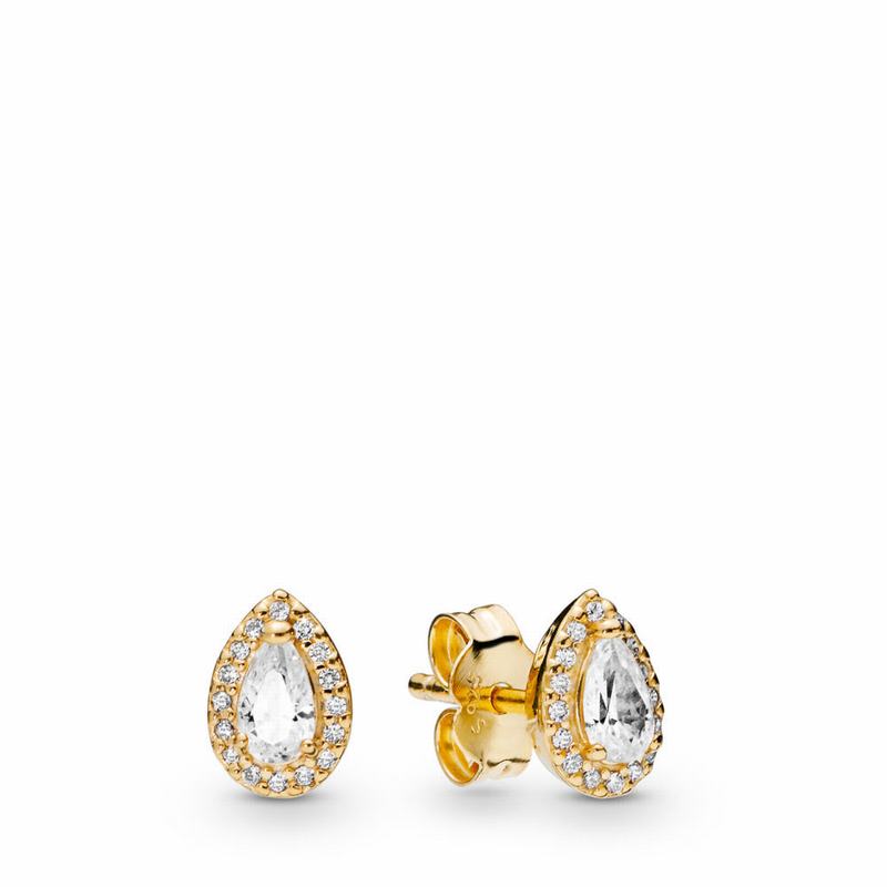 Pandora Shine™ Radiant Teardrop Stud Earrings Ireland - 18ct Gold Plated/Cubic Zirconia - 168473OWX